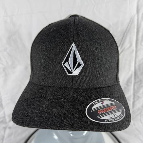 Volcom Hat Cap Fitted Mens Large XL Black Full Stone Heather Athletic Flexfit - Picture 2 of 10